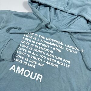 Mighty Fine Women's XXL Amour Love Is Universal Language Cropped Hoodie Blue